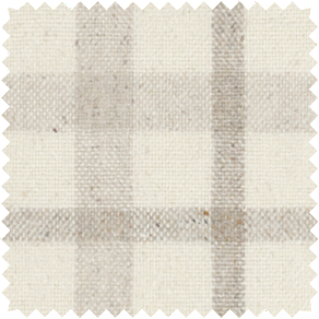 A swatch of Aberdeen in Bisque shows a plaid pattern with warm creamy colors ideal for neutral curtains that add warmth
