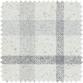 A swatch of Aberdeen in Fog shows a cozy plaid pattern in warm light grey tones ideal for bedroom window treatment ideas