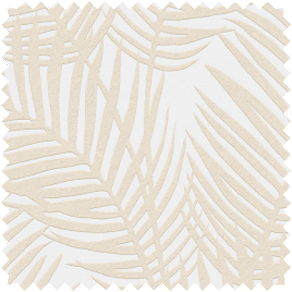 A swatch of Martyn Lawrence Bullard's Palmier in Sand shows the intricately embroidered leaves in a soft tan color