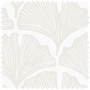 A swatch of Novogratz Feather Palm in Waverly White shows a gingko leaf pattern in a soft ivory on a white background