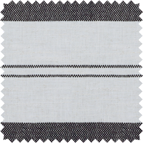 A swatch of Shoreham Stripe in Jet shows the bold stripe design with thick & thin lines for sliding glass door curtain ideas