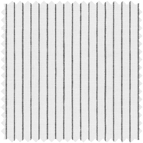 A swatch of Windsor Stripe in Noir shows a black and white pinstripe pattern ideal for neutral curtains with some dimension