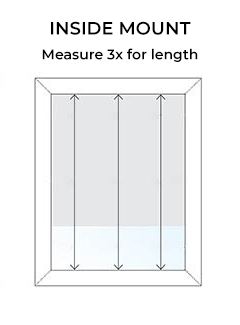 An illustration shows how to measure the length of a window for inside mount Roller Shades by measuring right, center & left