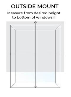 An illustration shows how to measure the length of a window for outside mount Roller Shades by measuring once