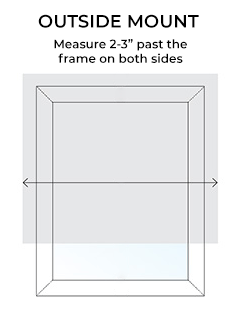 An illustration shows how to measure the width of a window for outside mount Roller Shades by measuring once