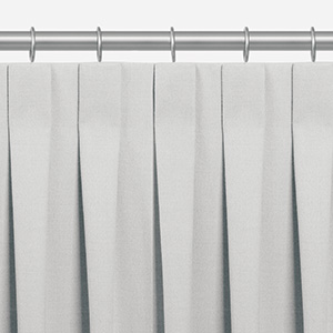 A product image of Inverted Pleat Drapery shows the crisp pleats as one pleat style for sliding glass door curtain ideas