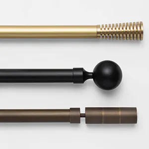 A product image of Madison Track Hardware shows Gold, Bronze and Black for use in dining room curtain ideas