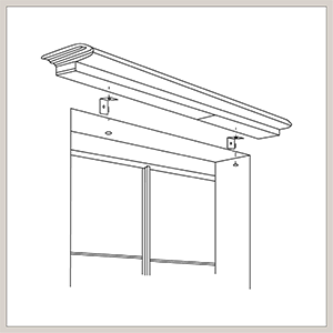 An illustration shows how to install shades of the Roman Shade style in an outside mount application outside the window frame