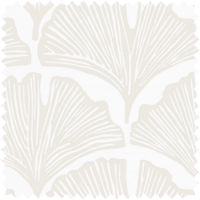 A swatch of Feather Palm in Waverly White shows the gingko-leaf design and soft off-white coloring of the pattern