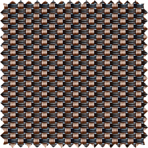 A swatch of 5 percent Metallic in Coper shows the two-toned open weave of black and copper threads