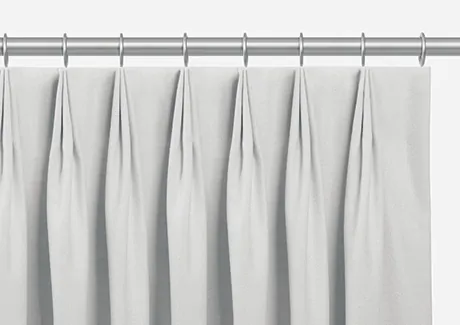 A product image of Tailored Pleat Drapery shows the pleats pinched at the top for dining room curtain ideas