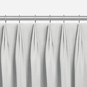 A product image of Tailored Pleat Drapery shows the three-finger pleats pinched at the very top of the panel