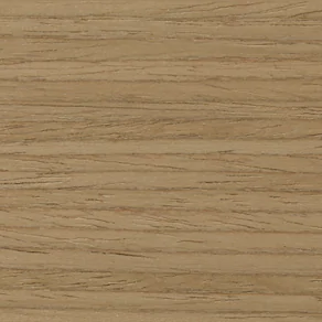 A swatch of 2-inch Exotic in Oak shows the straight grain and golden oak coloring of the Wood Blinds material