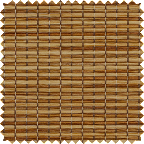 A swatch of Tahoe in Oak shows the thick woven reeds and rich, natural wood tone of the woven wood shade material